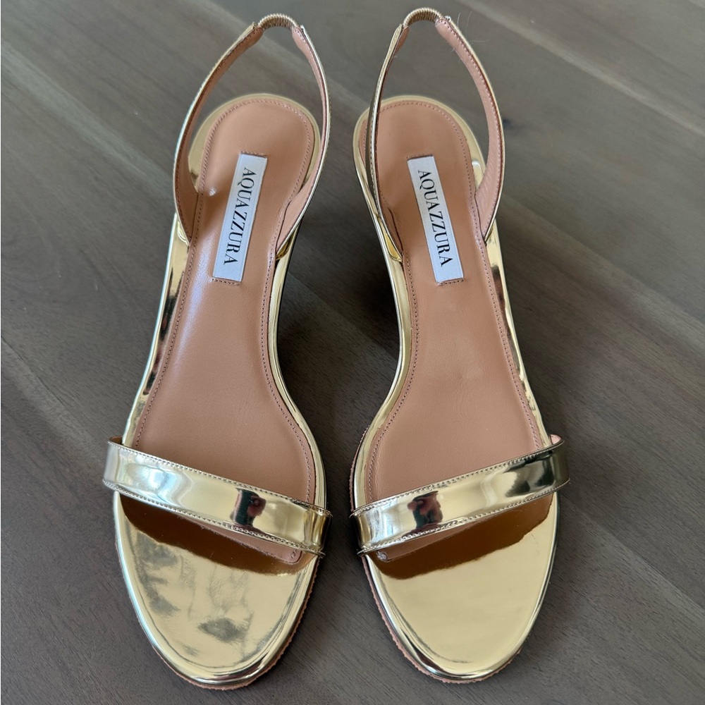 Aquazzura So Nude 50MM Gold Slingback Sandals - Picture 3 of 9